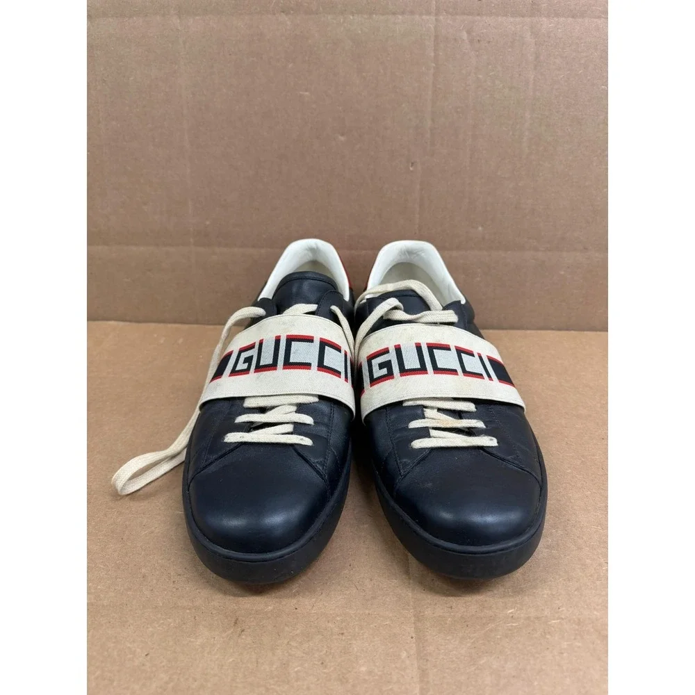 Gucci Ace Stripe Black Leather Low Top Sneakers 523469 0FIV0 1076 Size 13 US